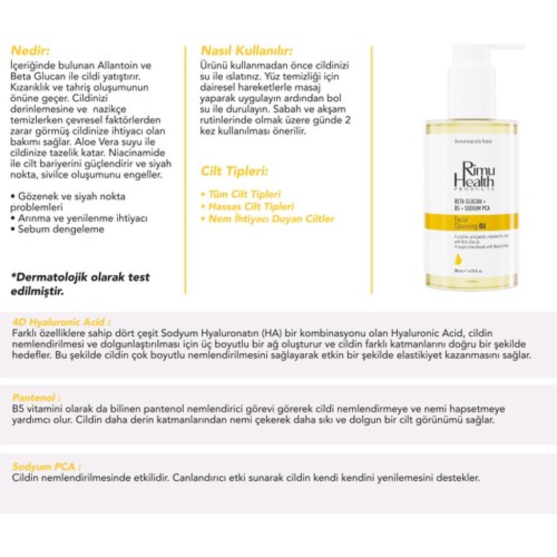 Rimu Health Products Tüm Cilt Tipleri İçin Siyah Nokta ve Sivilce Karşıtı Arındırıcı Yüz Temizleme Yağı 200 ml