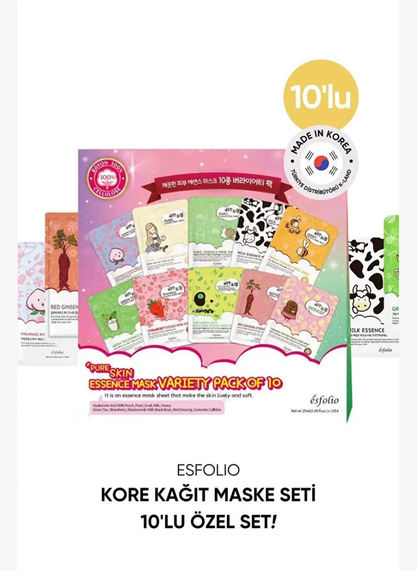 10 Lu Kore Maske Seti Kutu Içinde Esfolio Pure Skin Korean Mask Variety Pack