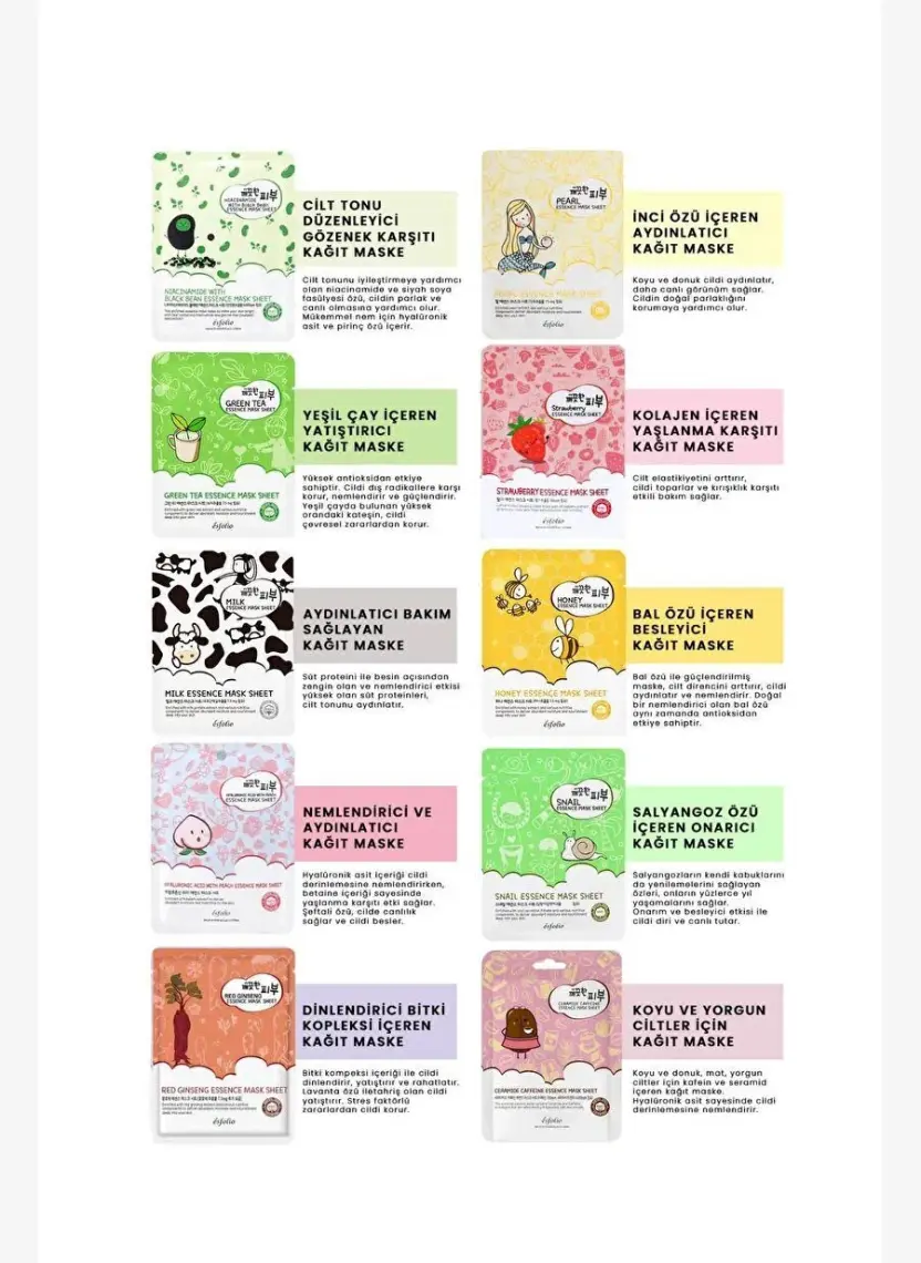 10 Lu Kore Maske Seti Kutu Içinde Esfolio Pure Skin Korean Mask Variety Pack