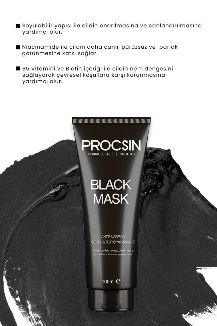 PROCSIN Siyah Nokta Giderici Aktif Kömürlü Siyah Maske 100 ML