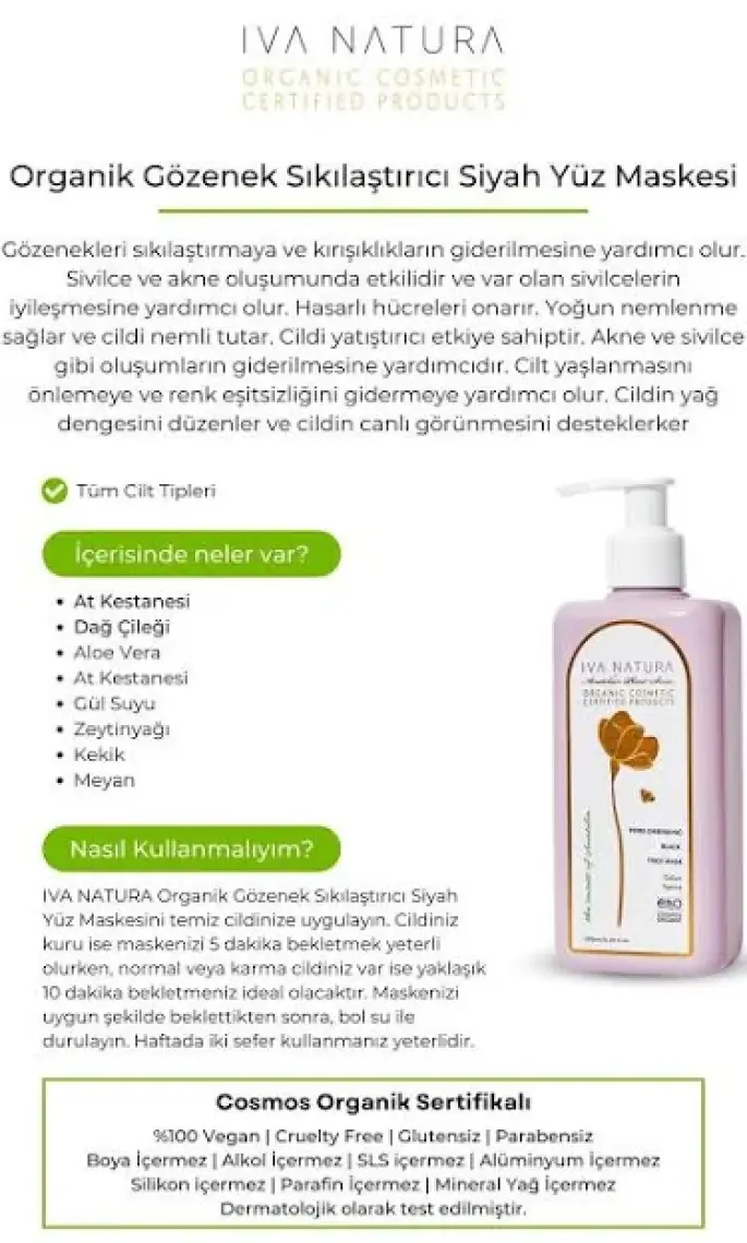 Yağ Dengeleyici Siyah Yüz Maskesi Organik Sertifikalı 250ml