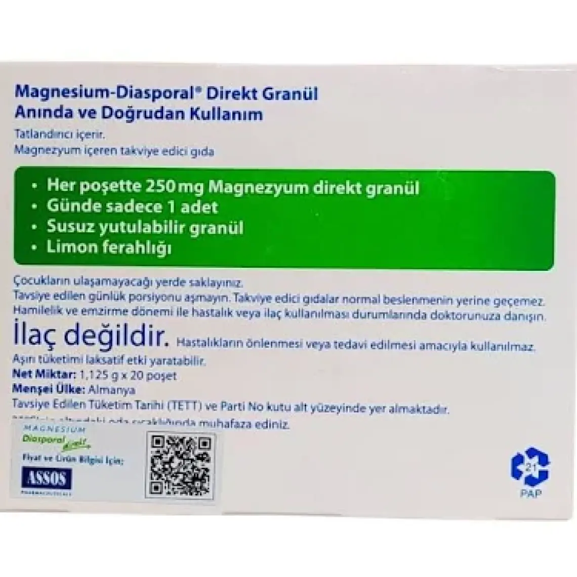 Assos Magnesium Diasporal DİREKT 20 POŞET