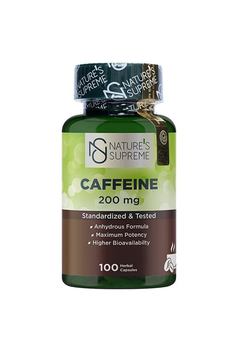 Nature's Supreme Kafein Takviyesi - Susuz Formül, 200 mg, 100 Kapsül, Yüksek Biyoyararlanım ile Enerji Artırıcı