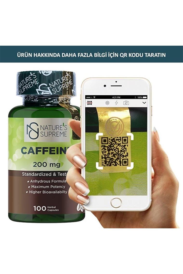 Nature's Supreme Kafein Takviyesi - Susuz Formül, 200 mg, 100 Kapsül, Yüksek Biyoyararlanım ile Enerji Artırıcı