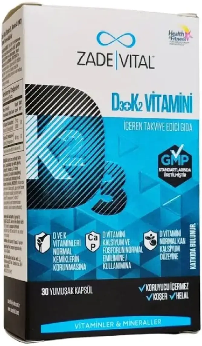 Zade Vital D3+K2 (MK7) Vitamini 30 Yumuşak Kapsül - Blister