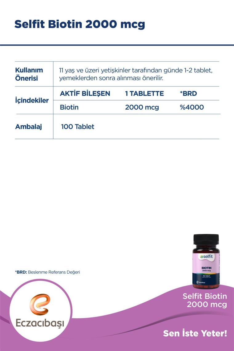 Selfit Biotin 2000 Mcg 100 Tablet