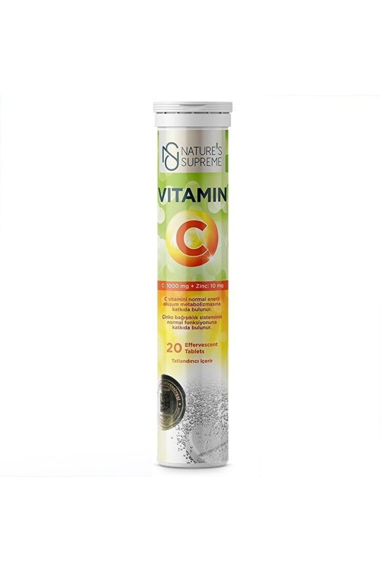 Nature's Supreme Vitamin C + Zinc 20 Efervesan Tablet Portakal