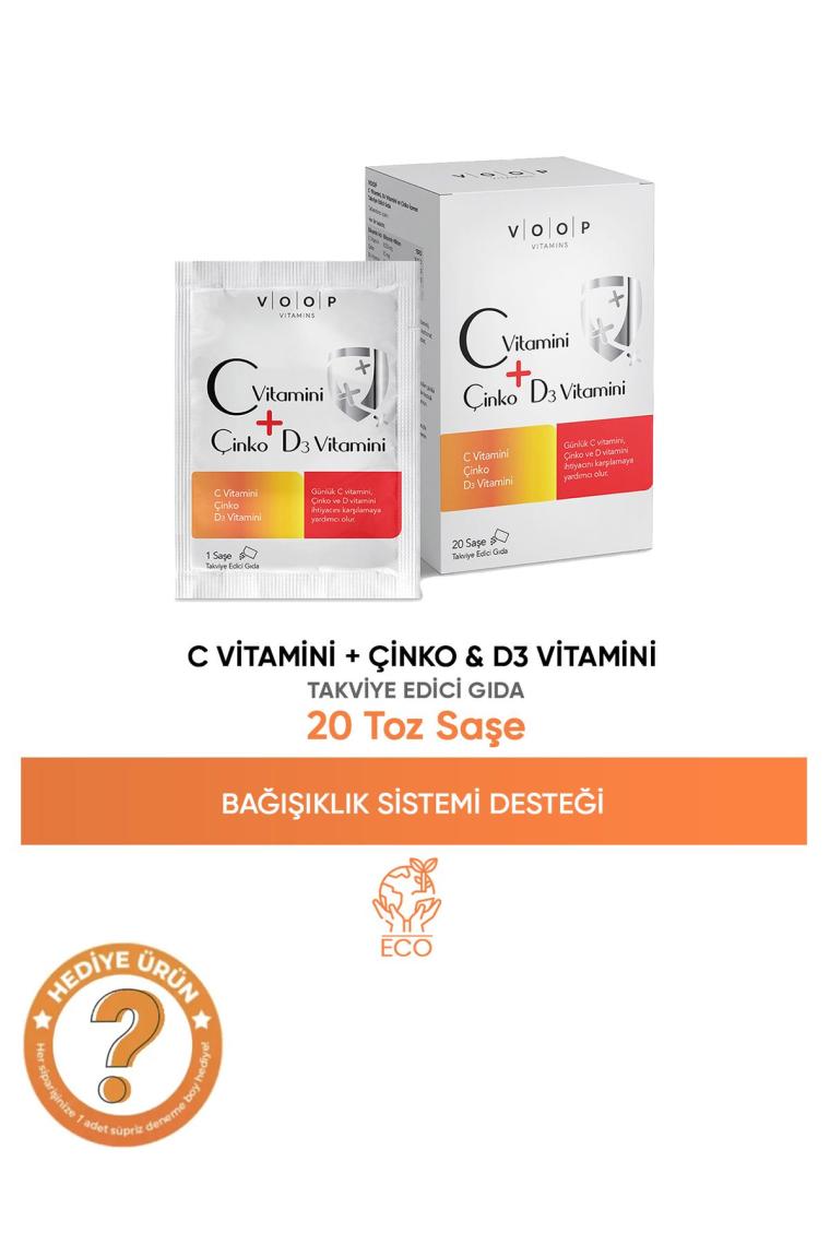 Voop C Vitamini + Çinko & D3 Vitamini | Günlük Vitamin Takviyesi - 20 Toz Saşe