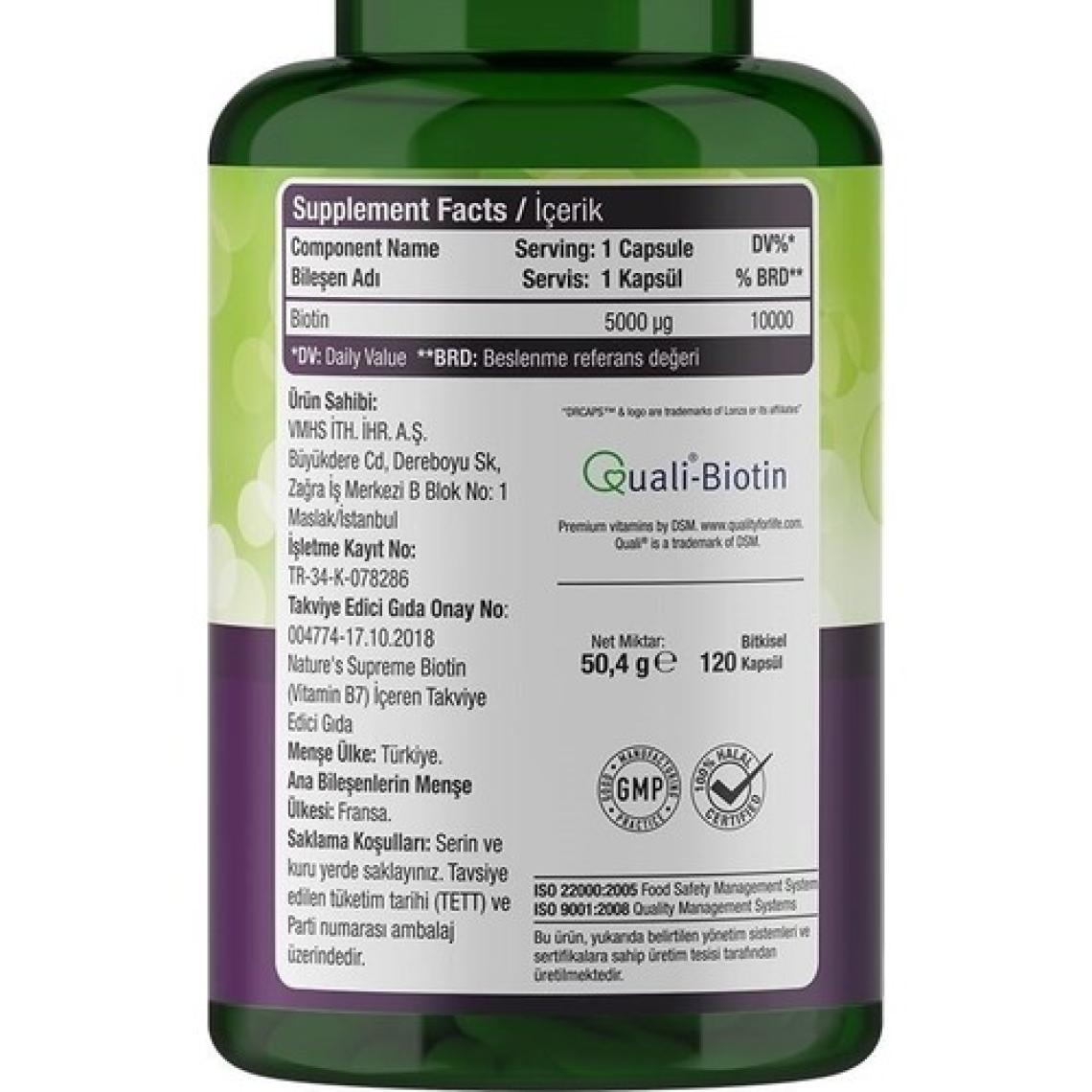 Nature's Supreme Biotin 5000 Mcg 120 Kapsül