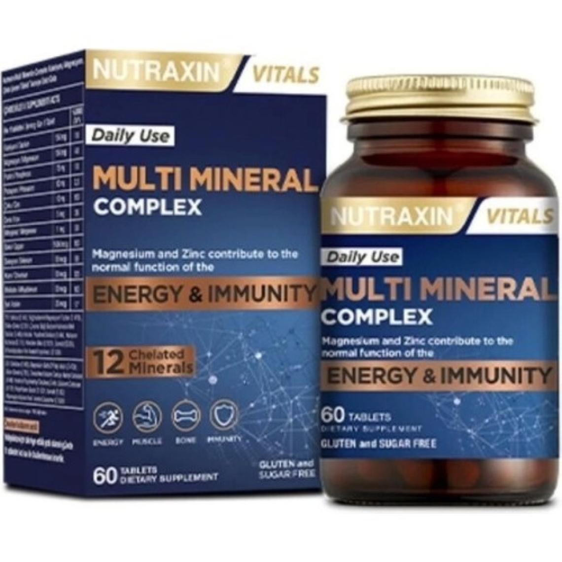 Nutraxin Çoklu Mineral Kompleksi 60 Tablet - Kalsiyum, Magnezyum, Çinko, Demir ve Diğer Mineraller İçeren Takviye Edici Gıda