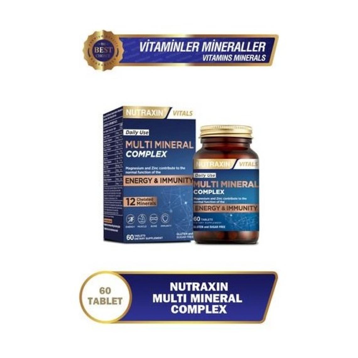 Nutraxin Çoklu Mineral Kompleksi 60 Tablet - Kalsiyum, Magnezyum, Çinko, Demir ve Diğer Mineraller İçeren Takviye Edici Gıda