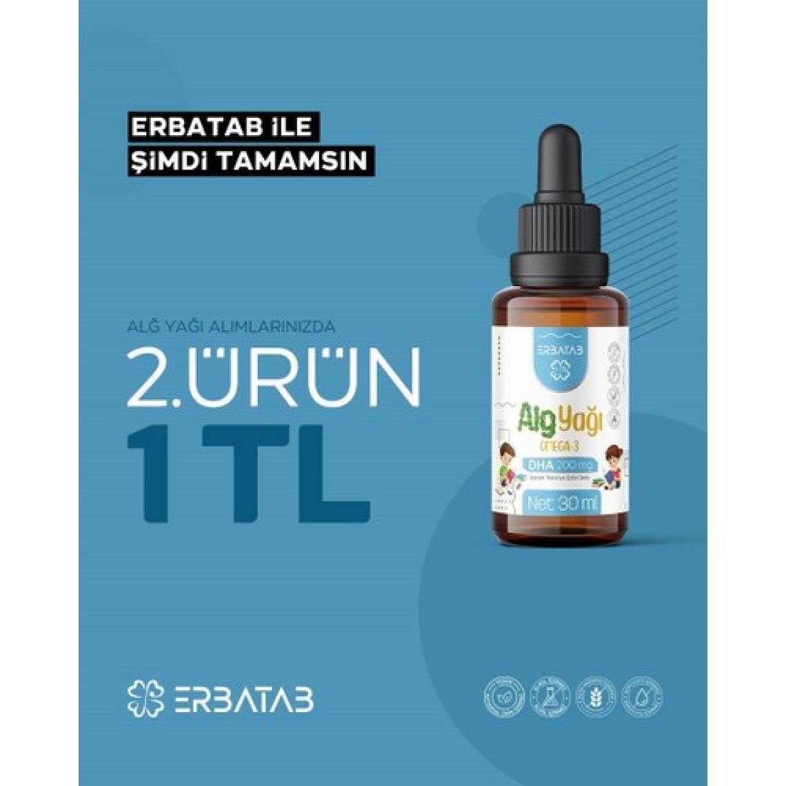 Erbatab Alg Yağı Omega-3 Damla 30 ml - Bitkisel DHA ve EPA İçeriği, Türkiye'de Üretilmiştir, Vegan ve Vejetaryen Uyumlu, Tekli Şişe