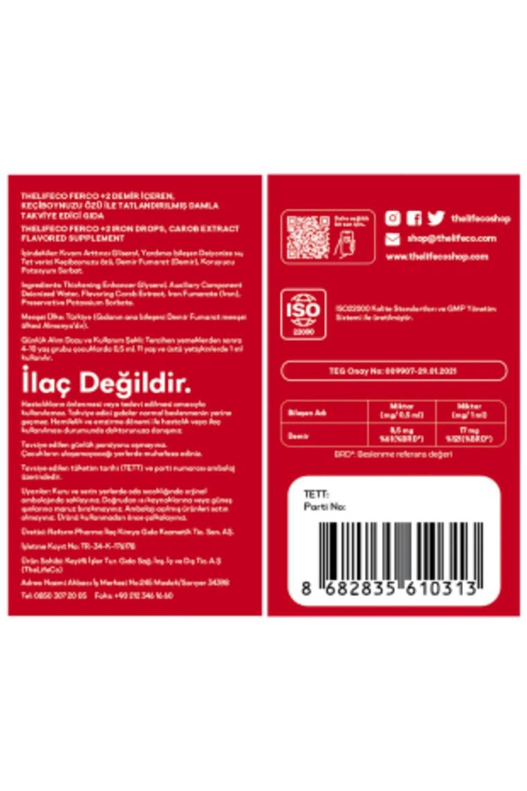 TheLifeCo Ferco +2 Değerlikli Demir Damlası 30 ml
