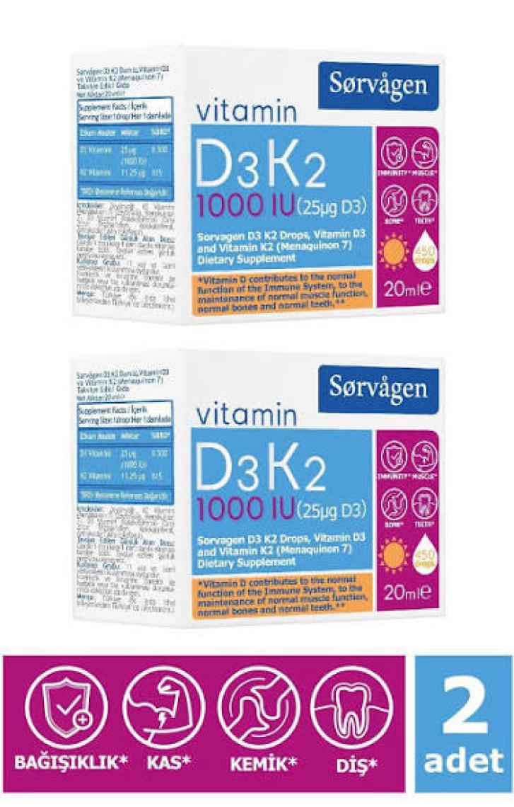 Sorvagen Vitamin D3K2 1000 Iu 20 ml Damla