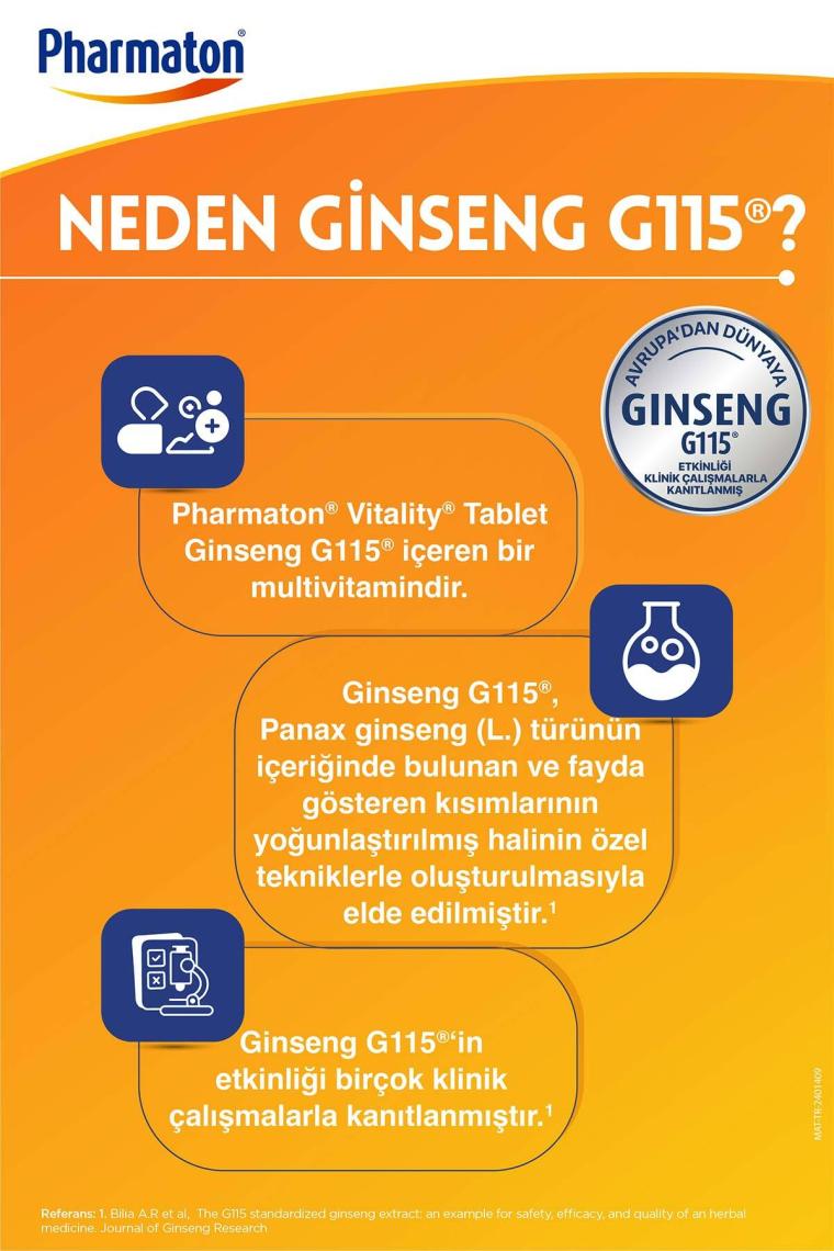 Pharmaton Vitality 100 Tablet - Ginseng G115, Multivitamin ve Mineraller