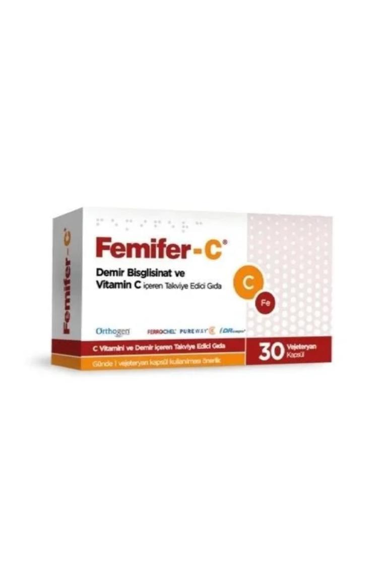 Orthogen Femifer-C Demir Bisglisinat ve Vitamin C İçeren Takviye Edici Gıda 30 Vejetaryen Kapsül