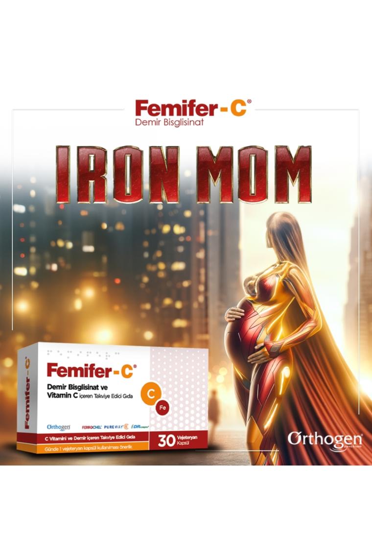 Orthogen Femifer-C Demir Bisglisinat ve Vitamin C İçeren Takviye Edici Gıda 30 Vejetaryen Kapsül