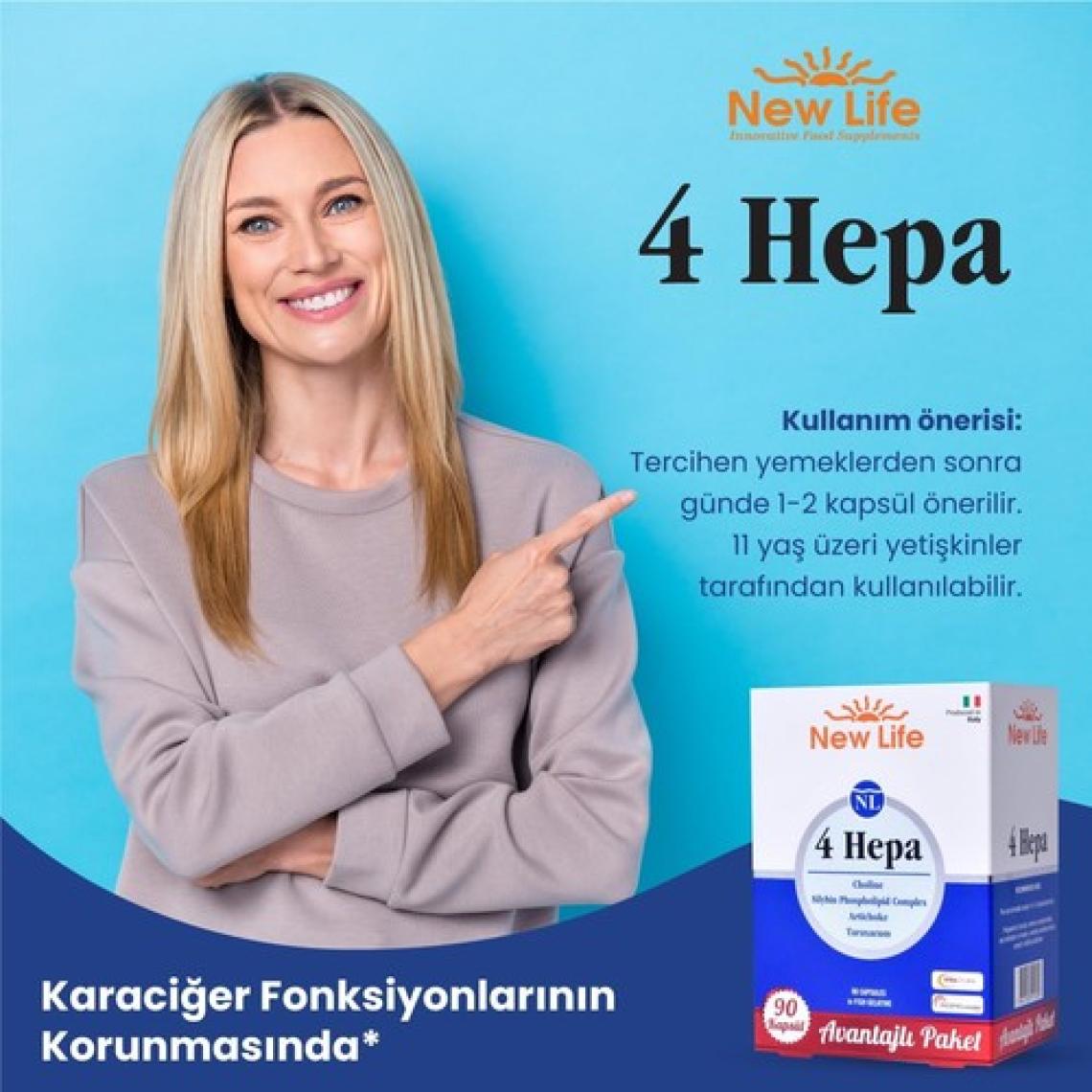 New Life 4 Hepa 90 Yumuşak Kapsül - Silibin Fosfolipid - Kolin - Enginar Yaprağı ve Karahindiba Kök Ekstresi