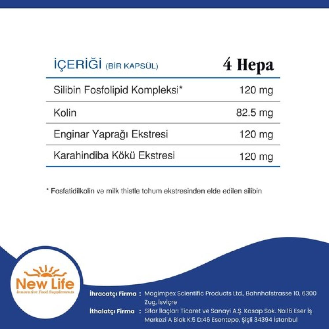 New Life 4 Hepa 90 Yumuşak Kapsül - Silibin Fosfolipid - Kolin - Enginar Yaprağı ve Karahindiba Kök Ekstresi