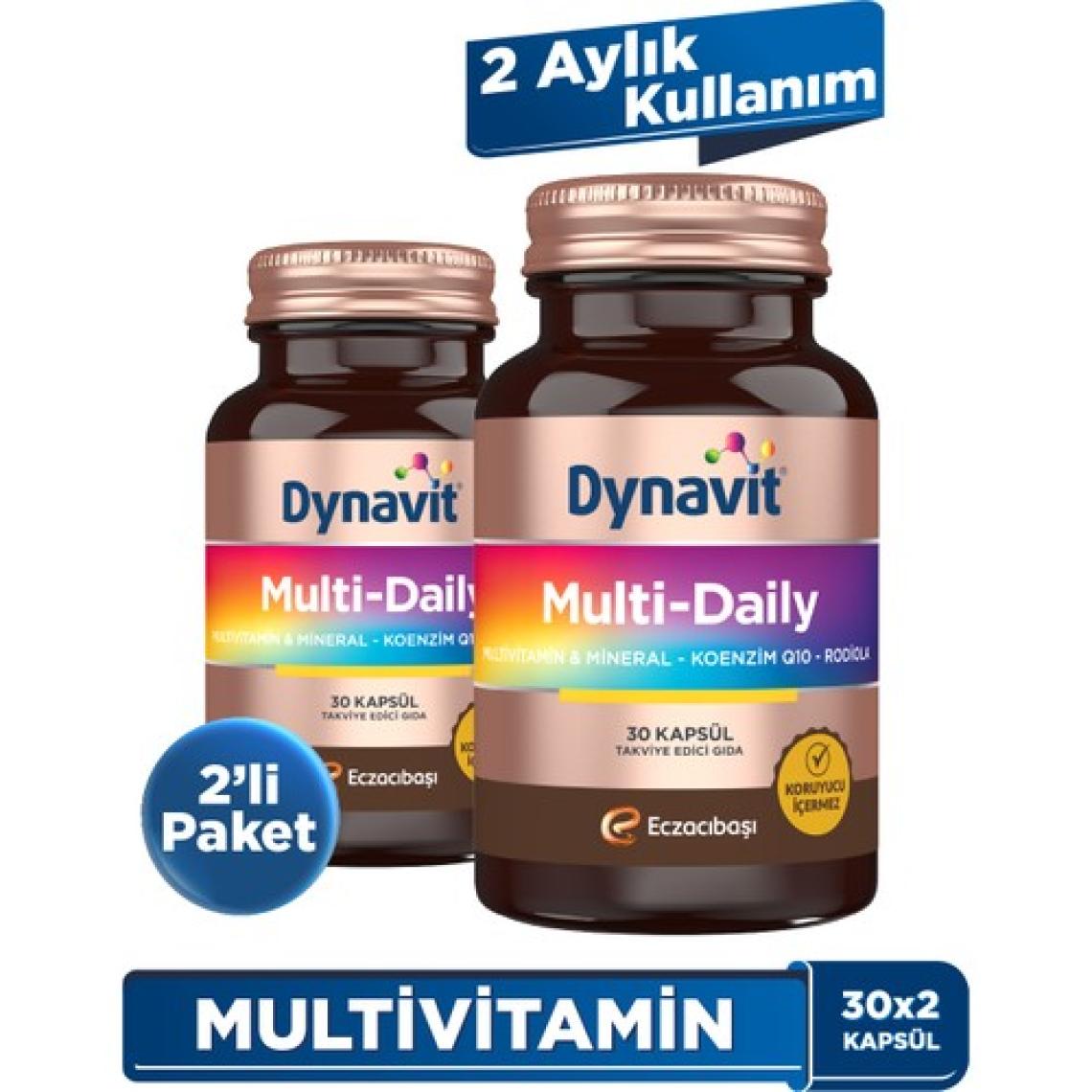 Dynavit Multi-Daily 30 Kapsül - 2'li Avantaj Paketi - Koenzim Q10, Rhodiola, Multivitamin ve Multimineral