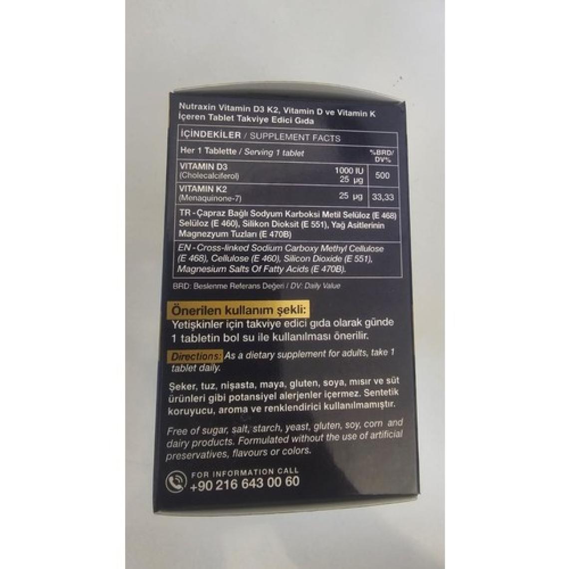 Nutraxin D3K2 120 Tablet 2'li - 1000 Iu D3 Vitamini, 25 Mcg K2 Vitamini