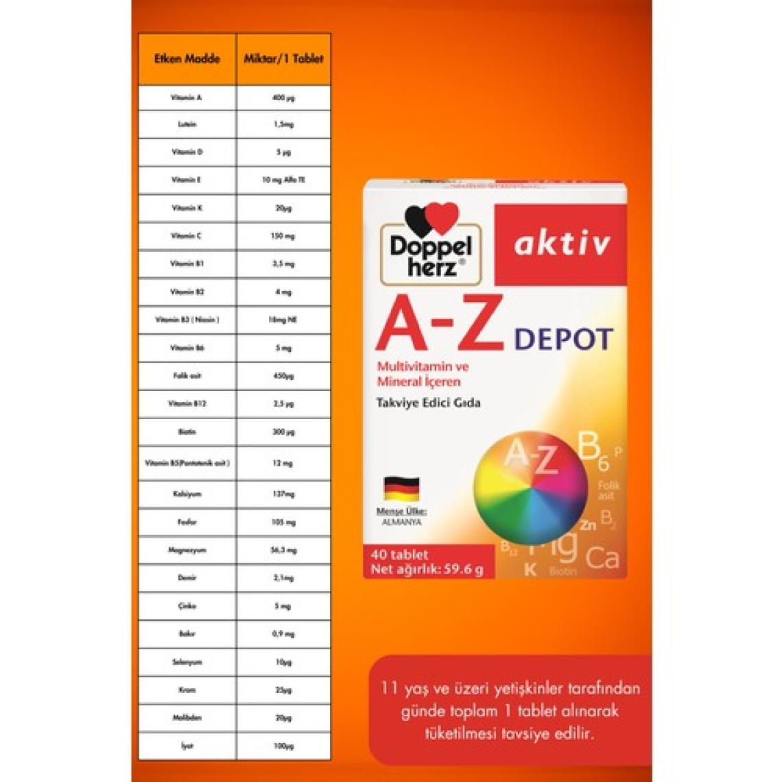 Doppelherz Aktiv A-Z Depot Multivitamin ve Mineral  40 Tablet