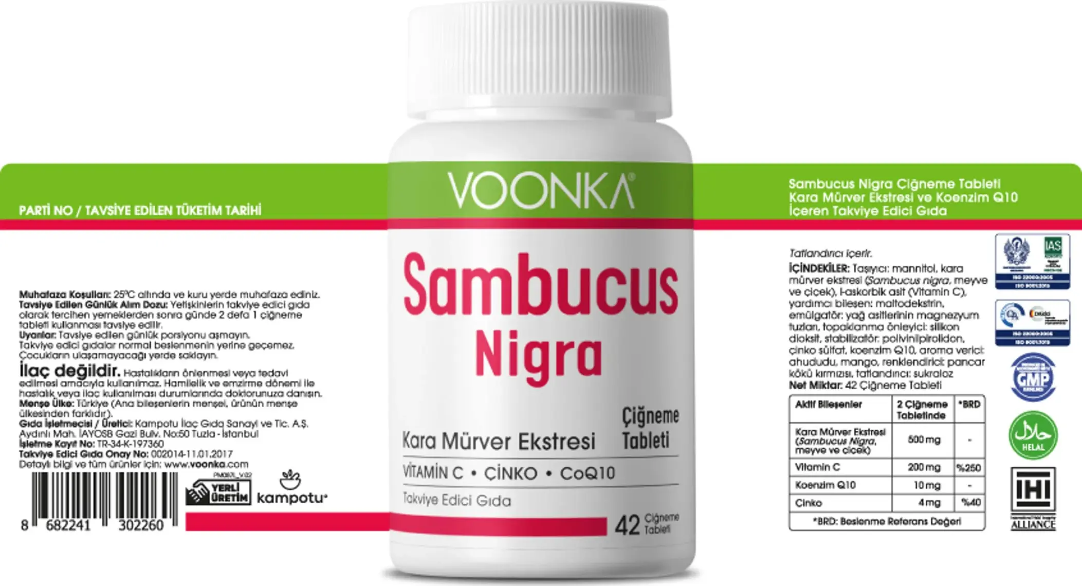 Voonka Voonkasambucus Nigra 42 Çiğneme Tablet