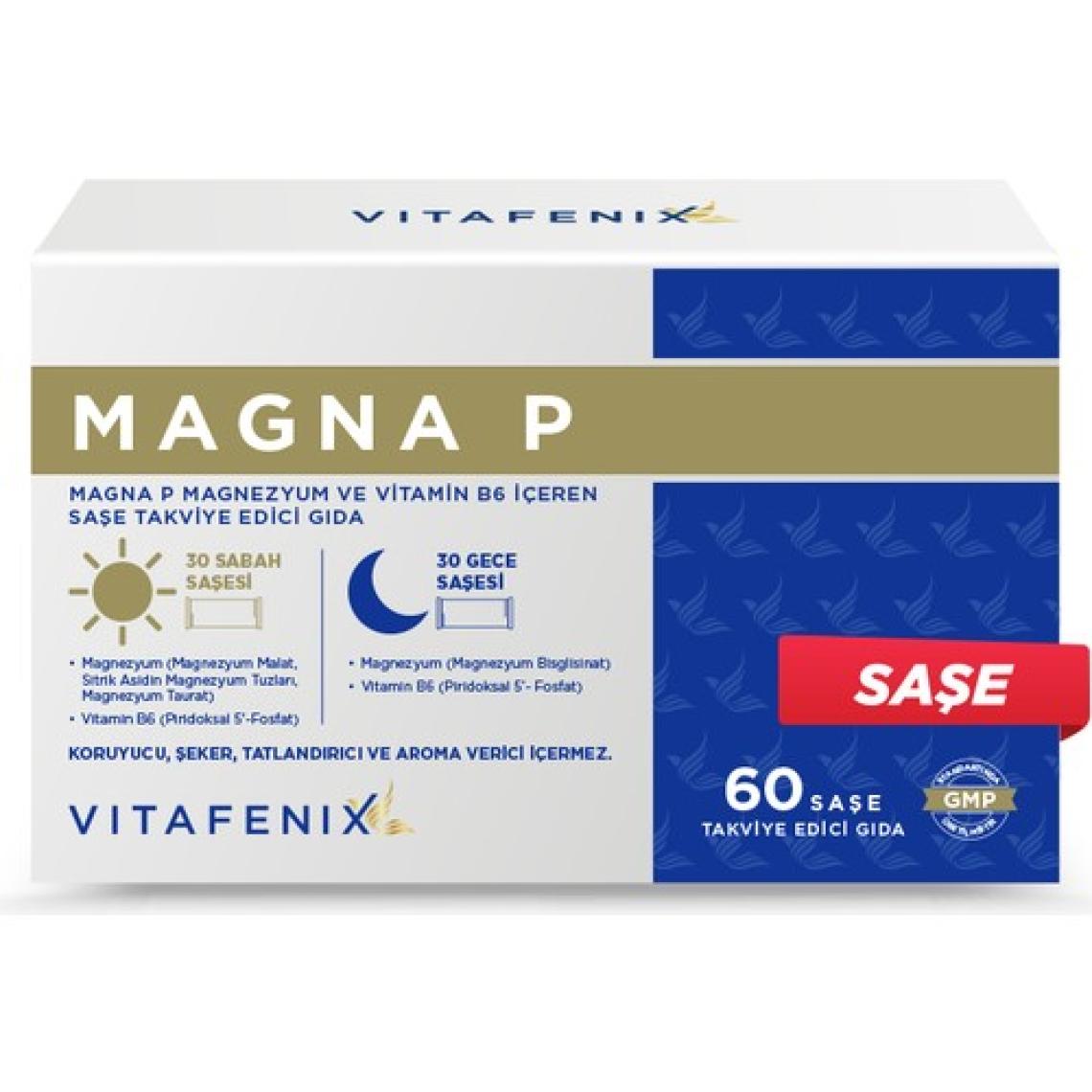 Vitafenix Magna P Magnezyum Ve Vitamin B6 Içeren Takviye Edici Vegan Gıda 60 Saşe