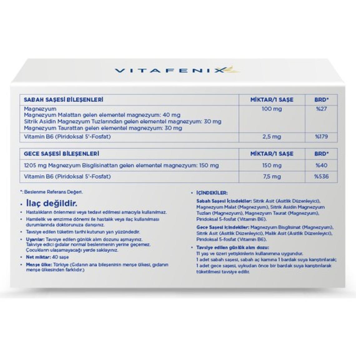 Vitafenix Magna P Magnezyum Ve Vitamin B6 Içeren Takviye Edici Vegan Gıda 60 Saşe