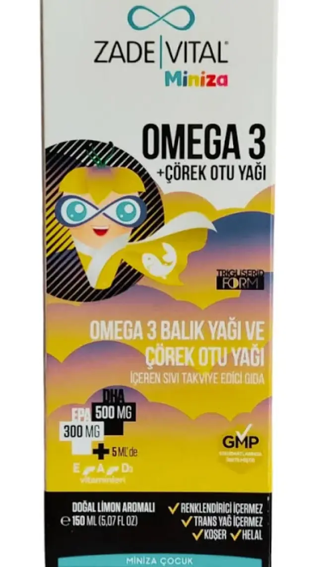 Zade Vital Miniza Omega 3 - Balık Yağı İçeren Sıvı Takviye Edici Gıda 150 ml