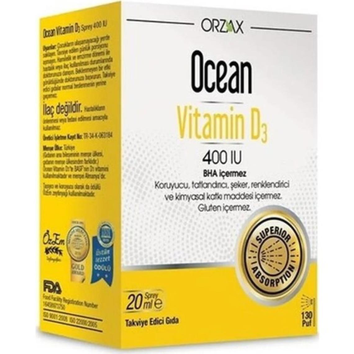 Orzax Ocean D Vitamini Desteği - Vitamin D3 400 Iu Sprey 20 ml X 3 Adet