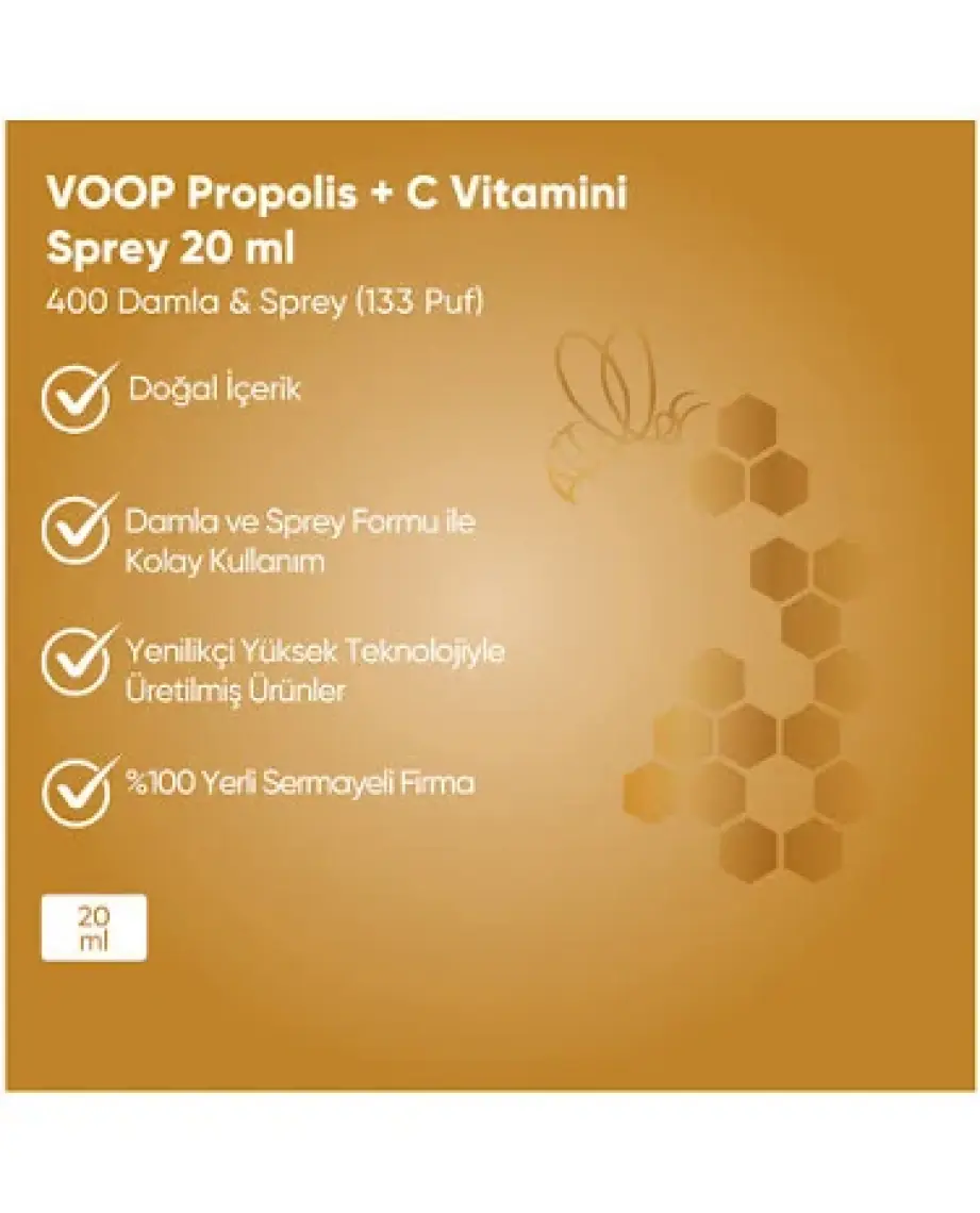 Voop Propolis C Vitamini Sprey-damla - 20 ml | Bağışklık Sistemi Güçlendirici