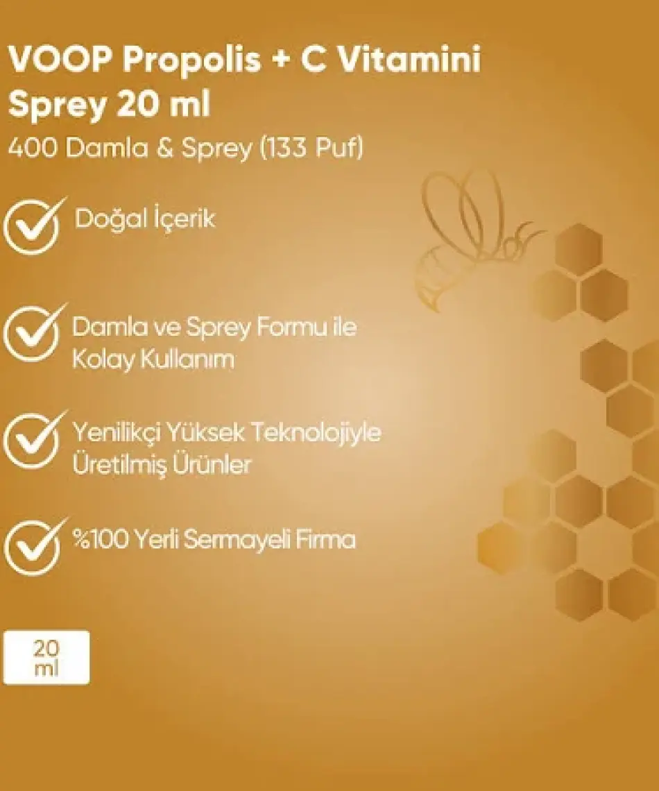 Voop Propolis C Vitamini Sprey-damla - 20 ml | Bağışklık Sistemi Güçlendirici