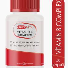 Optivita Vitamin B Complex 50 Kapsül B1, B2, B3, B5, B6, B12 Vitaminleri, Kolin, Inositol, Folik Asit, Biotin