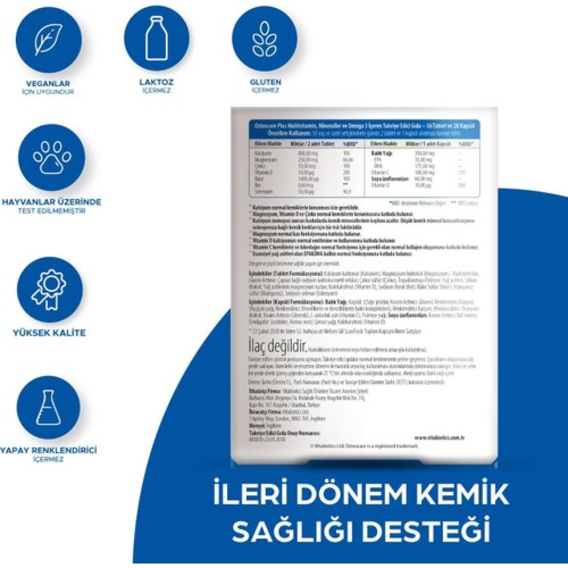 Osteocare Plus Omega-3, Kalsiyum,Magnezyum,D ve C Vitamini İçeren Kemik Sağlığı Vitamini 28 Tablet-28 Kapsül