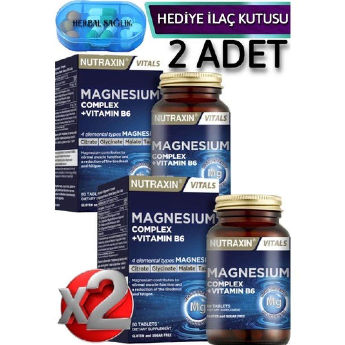 Nutraxin Magnezyum Complex - Bisiglinat - Taurat - Malat - Sitrat - B6 60 Tablet 125 Mg x 2 Adet + İlaç Kutusu