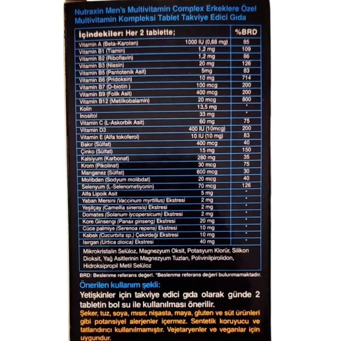 Multivitamin Erkek, Multivitamin & Mineral Complex - Nutraxin 60 Tablet