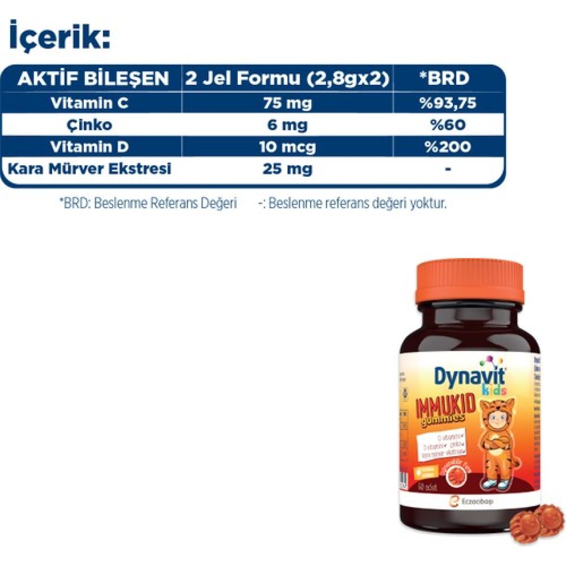 Dynavit Kids Immukid Gummies 60 Çiğnenebilir Gummy - C Vitamini, D Vitamini, Çinko, Kara Mürver Ekstresi