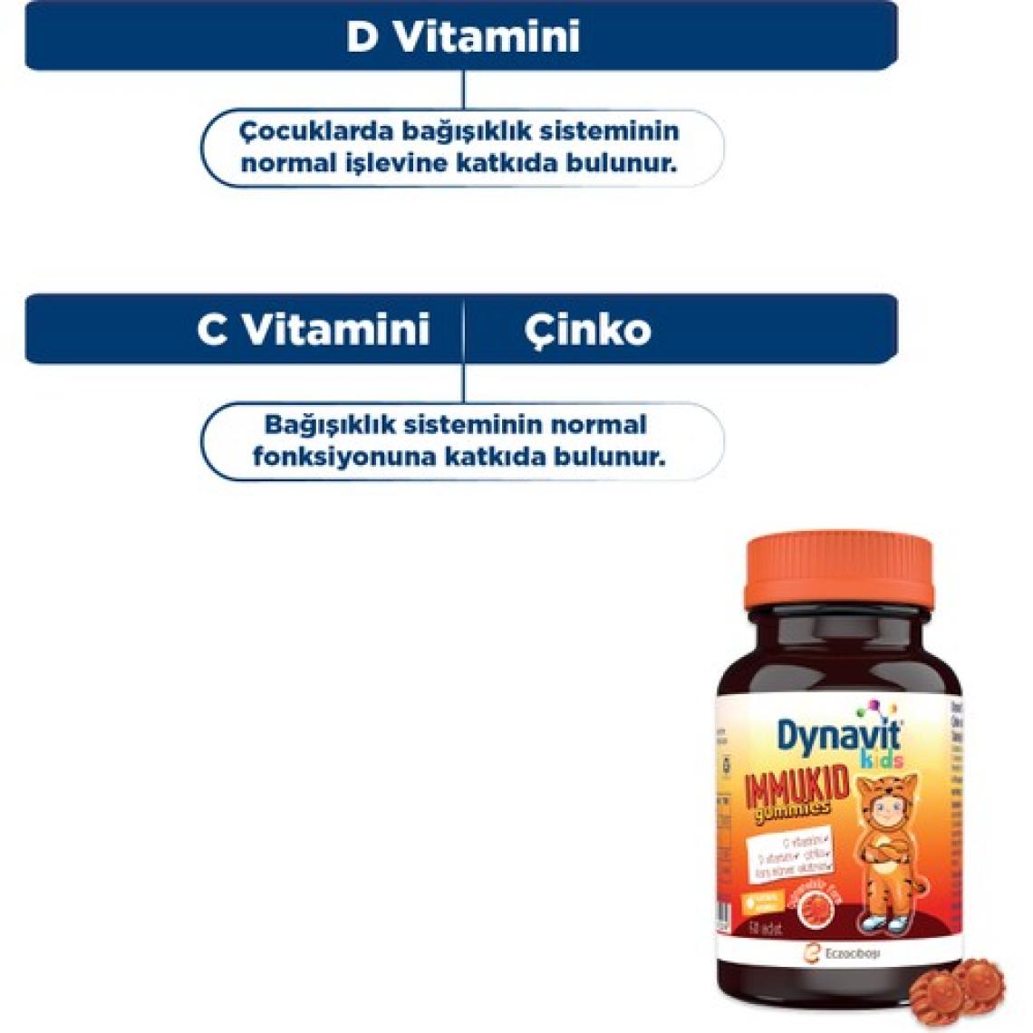 Dynavit Kids Immukid Gummies 60 Çiğnenebilir Gummy - C Vitamini, D Vitamini, Çinko, Kara Mürver Ekstresi
