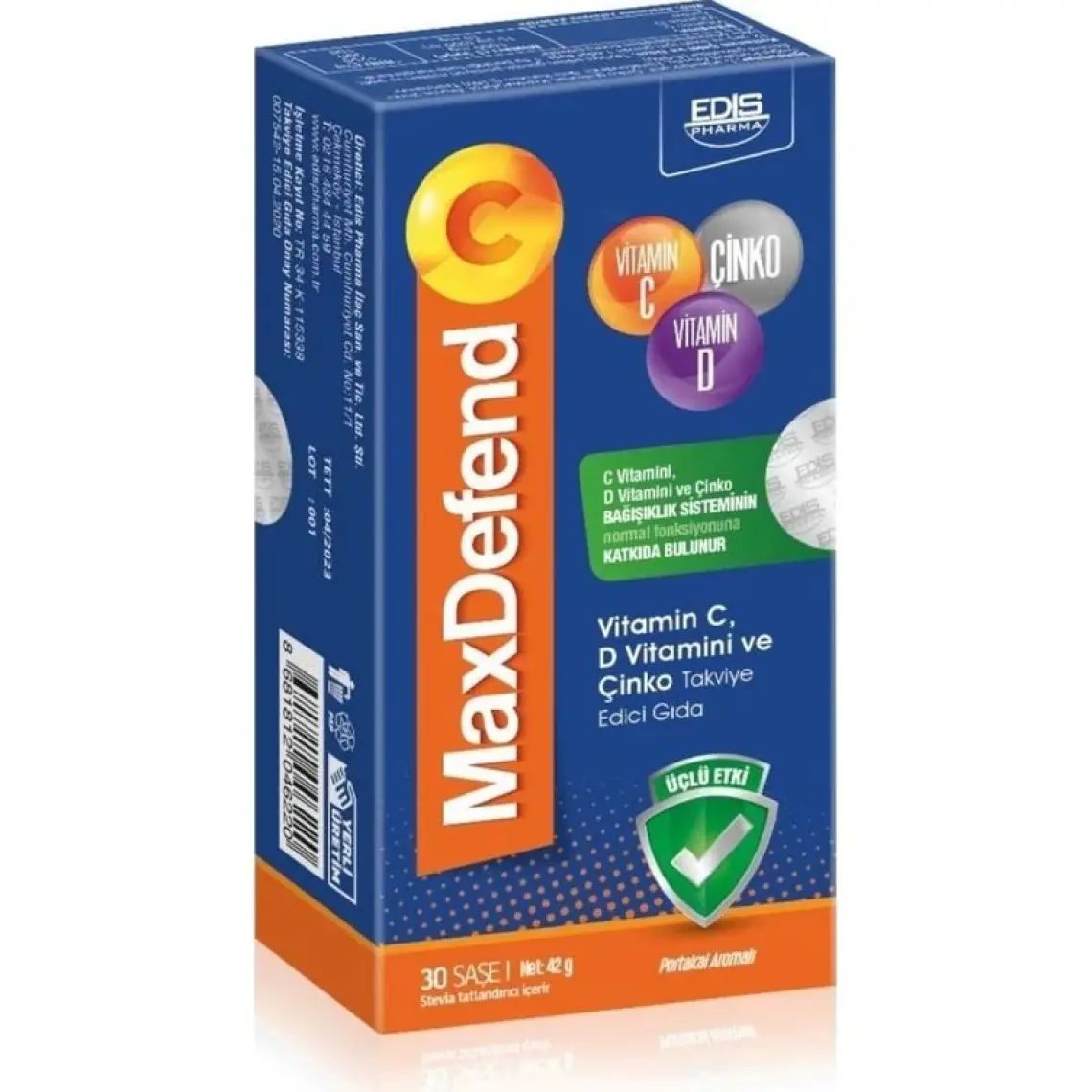 Edis Pharma Max Defend C Vitamini D Vitamini ve Çinko 30 Saşe