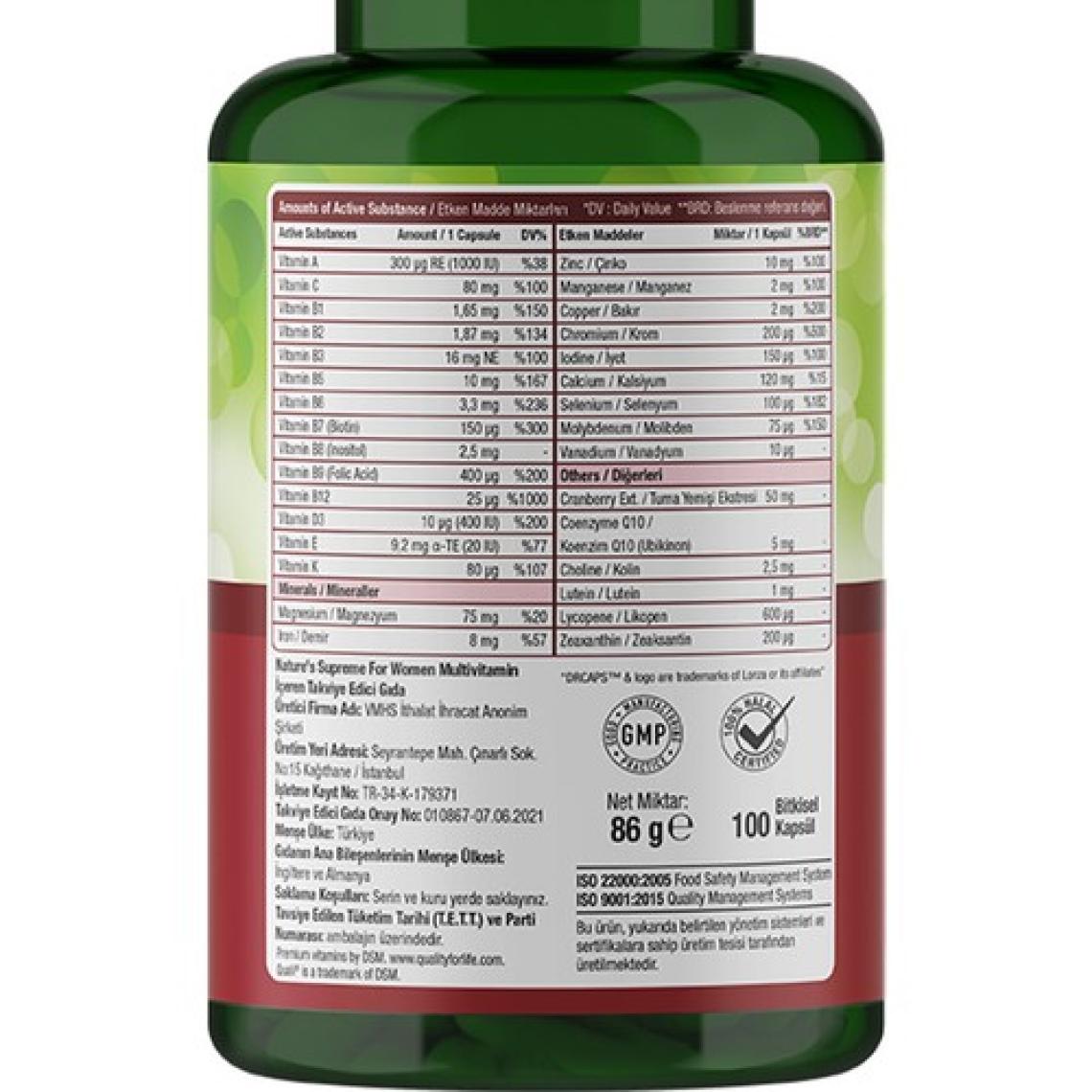 Nature's Supreme Multivitamin For Women 100 Kapsül
