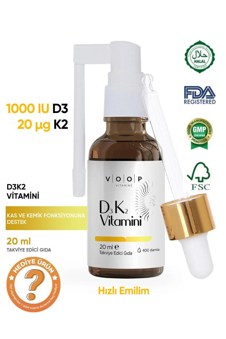 Voop Vitamin D3K2 Sprey-Damla 20 Ml