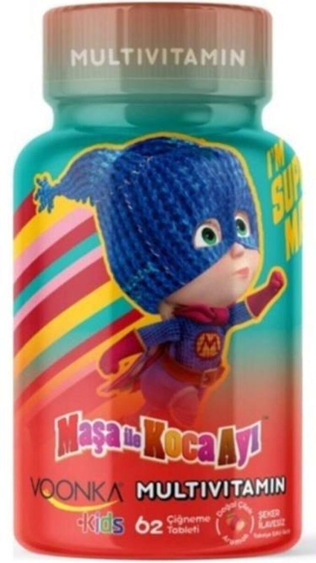 Voonka Kids Maşa ve Koca Ayı Multivitamin Çilek Aromalı 62 Çiğneme Tableti