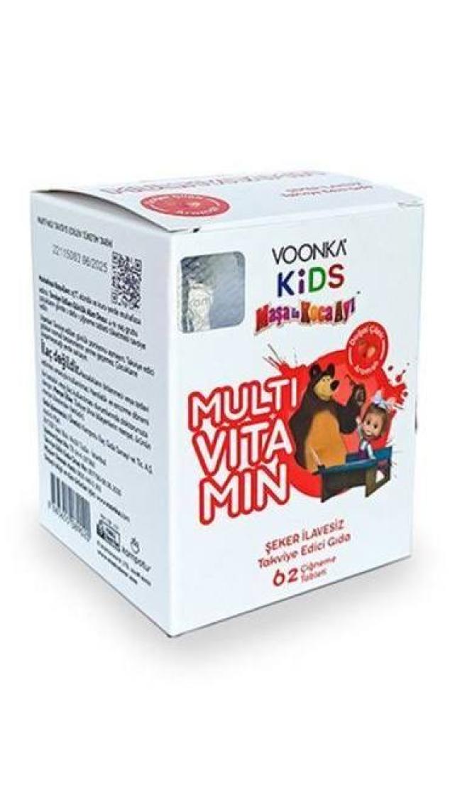 Voonka Kids Maşa ve Koca Ayı Multivitamin Çilek Aromalı 62 Çiğneme Tableti