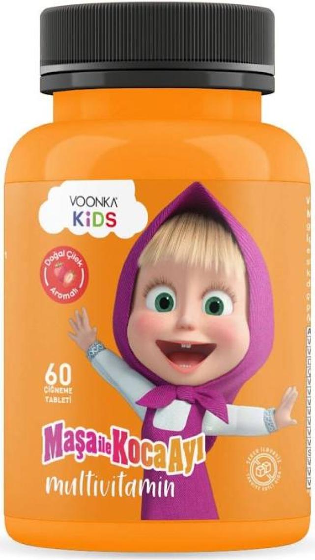 Voonka Kids Maşa ve Koca Ayı Multivitamin Çilek Aromalı 62 Çiğneme Tableti