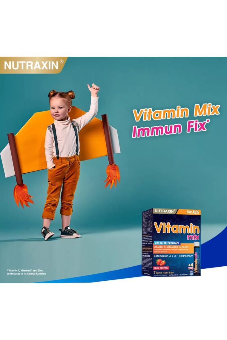 Nutraxin Vitamin Mix For Kids 7 x 25 ml Içime Hazır Şişe - Çilek Aromalı