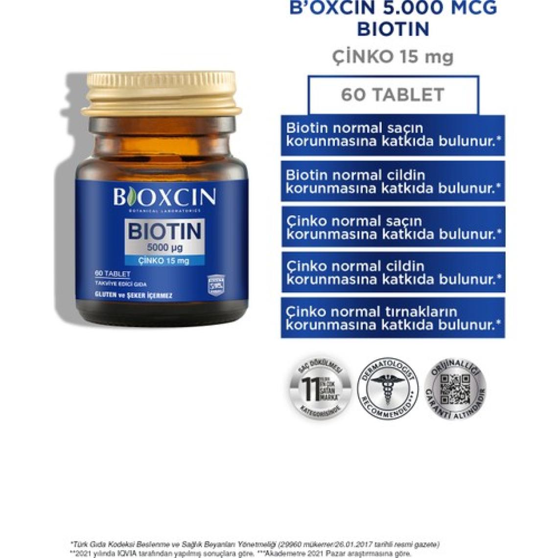 Bioxcin Biotin 5000 mg + Çinko 15 mg 60 Tablet + 300 ml Şampuan Hediyeli