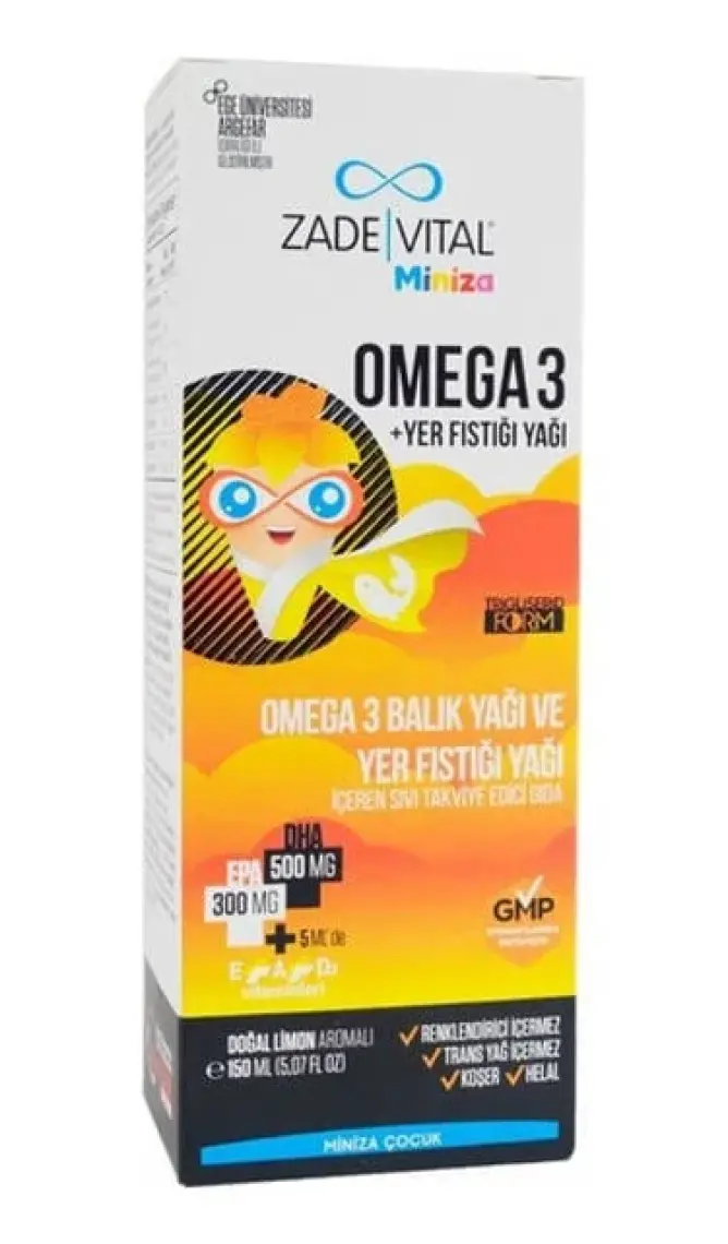 Zade Vital Miniza Omega 3 - Yer Fıstığı Yağı Içeren Sıvı Takviye Edici Gıda (Limon Aromalı) 150 ml