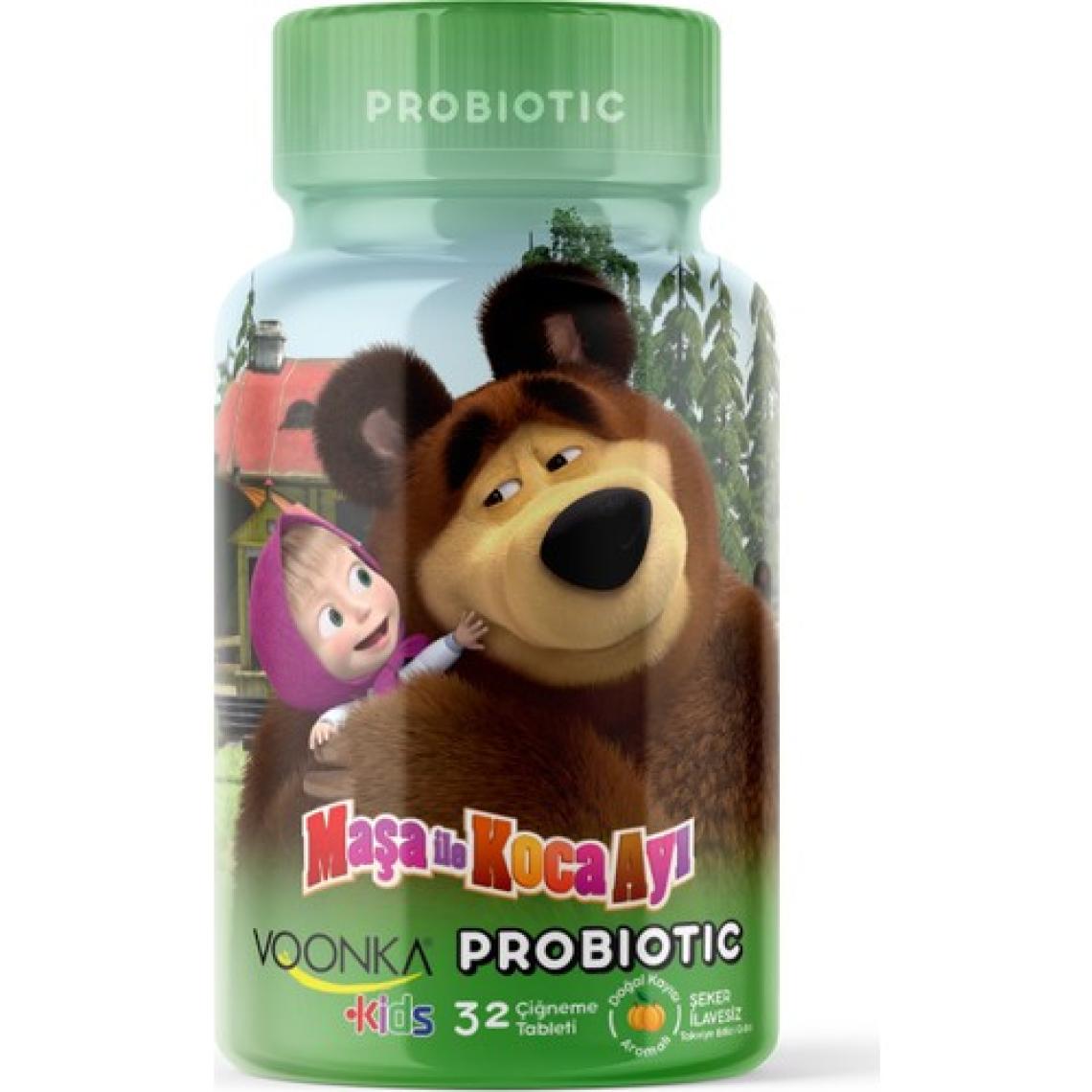 Voonka Kids Maşa ve Koca Ayı Probiotik Kayısı Aromalı 32 Çiğneme Tableti