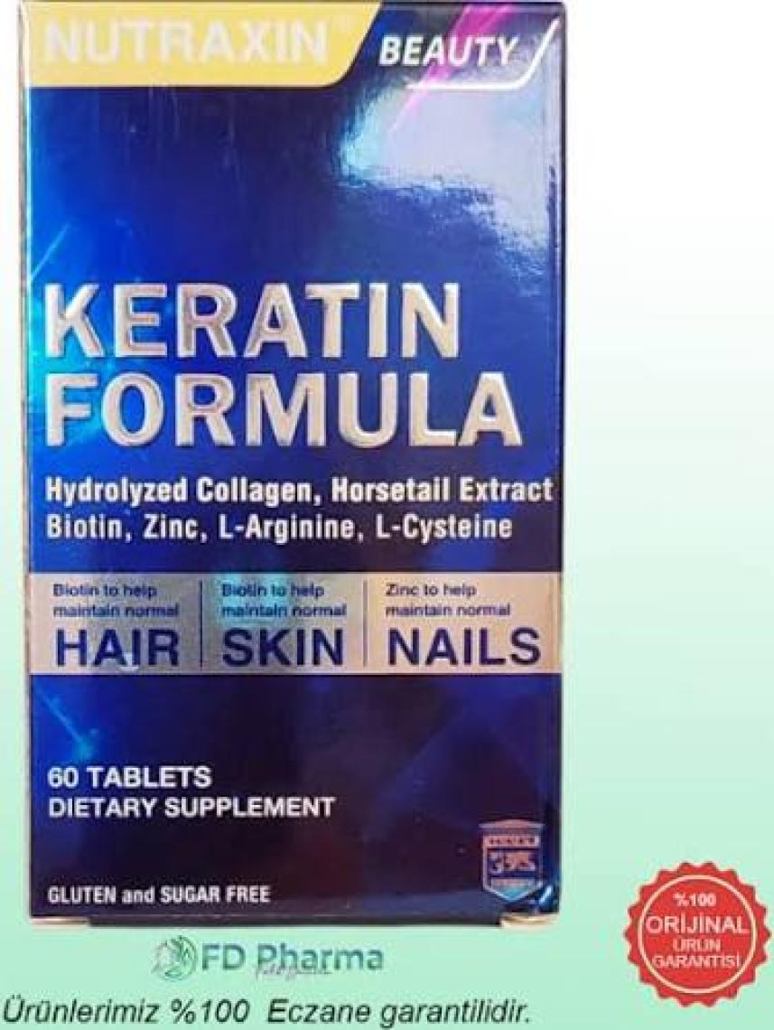 Nutraxin Keratin Formula - Saç Bakım Vitamini Kolajen Keratin Biotin Çinko L-Arginin L-Sistein